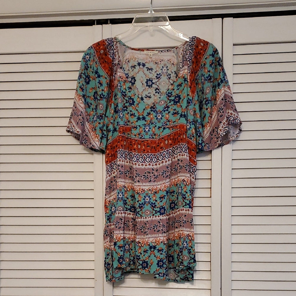 Jodifl Floral Multicolor 100% Rayon Women's Mini Dress, Size Small